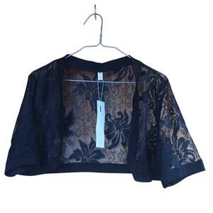 NWT Dressfo Black Floral Lace Bolero Sheer Cropped Shrug Jacket, Size 12